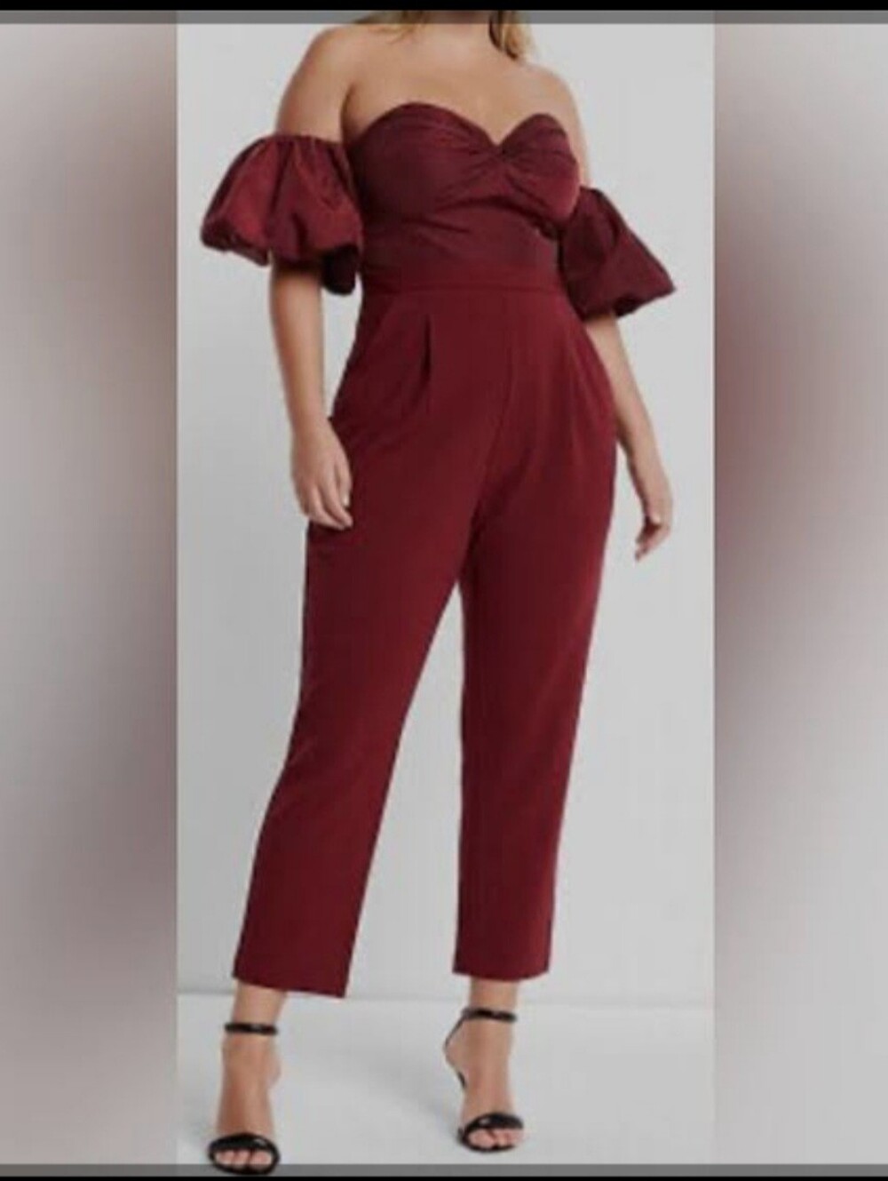 Express Off-Shoulder Burgundy with Removable Puff-Sleeve Jumpsuit sz 4